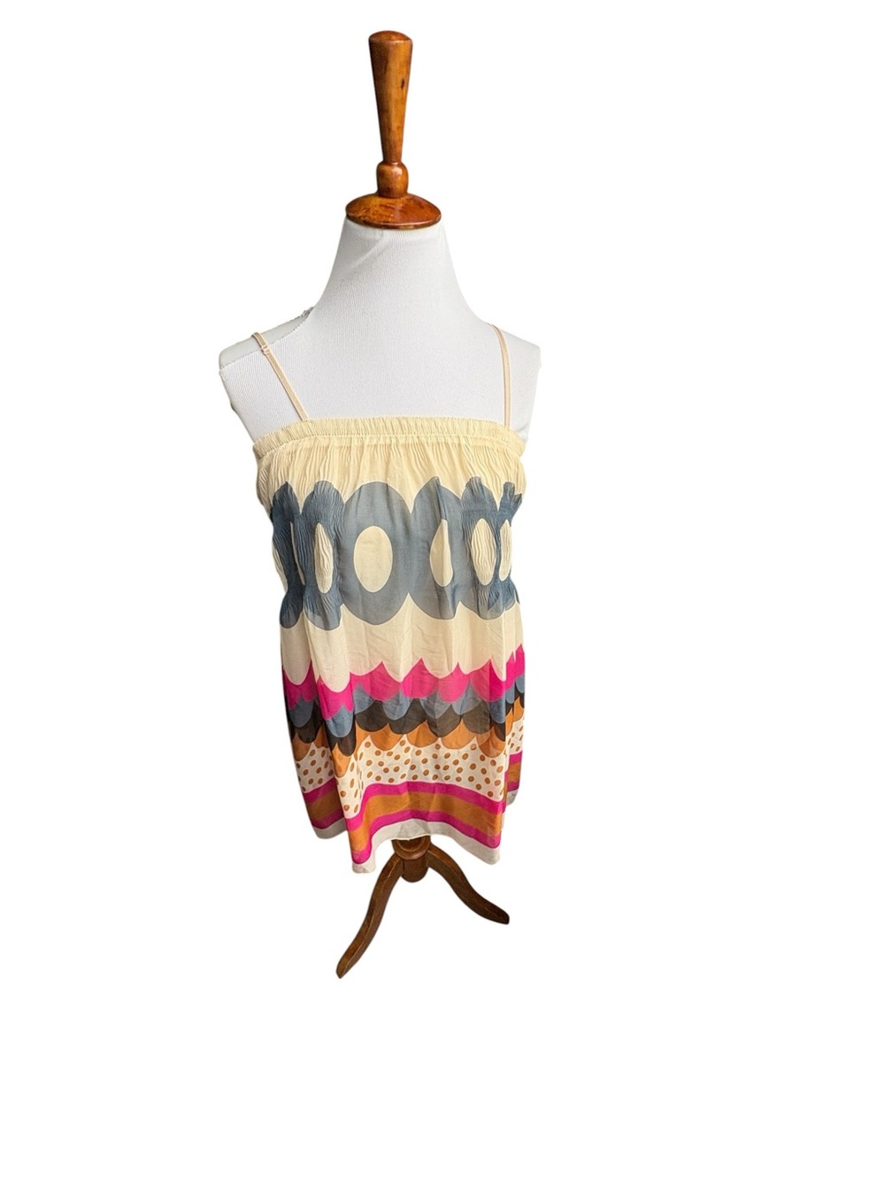 Cream Multicolor Mini Dress with Pink and Gray Pattern